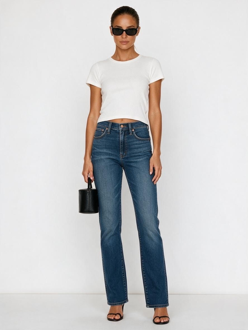 J. Crew Mid-Rise Straight Leg Jeans in Dark Blue Wash
